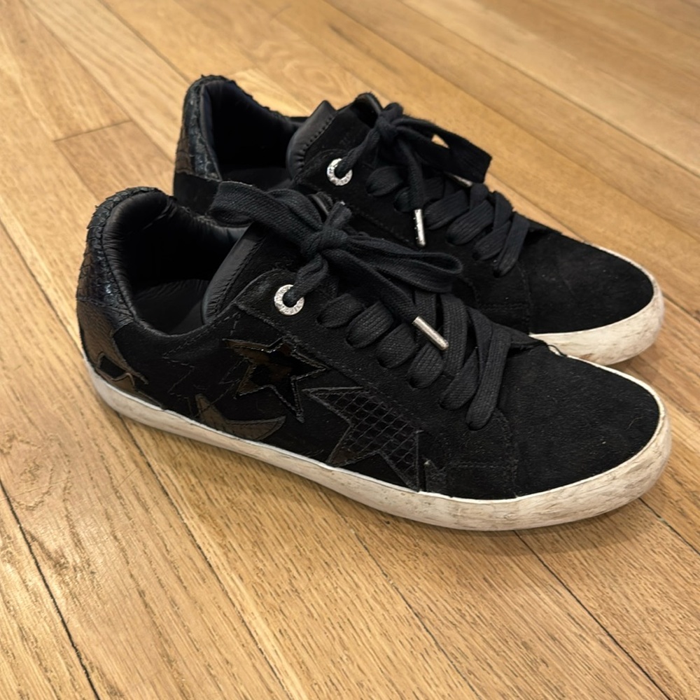 Zadig and Voltaire black sneakers with leather and patent leather stars size 39
